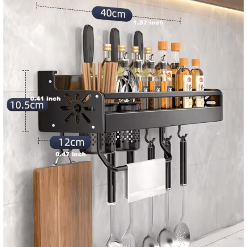 MultiFunction Wall Mounted Kitchen Organizer Shelf Spice Rack Knife Holder Utensil Storage 6