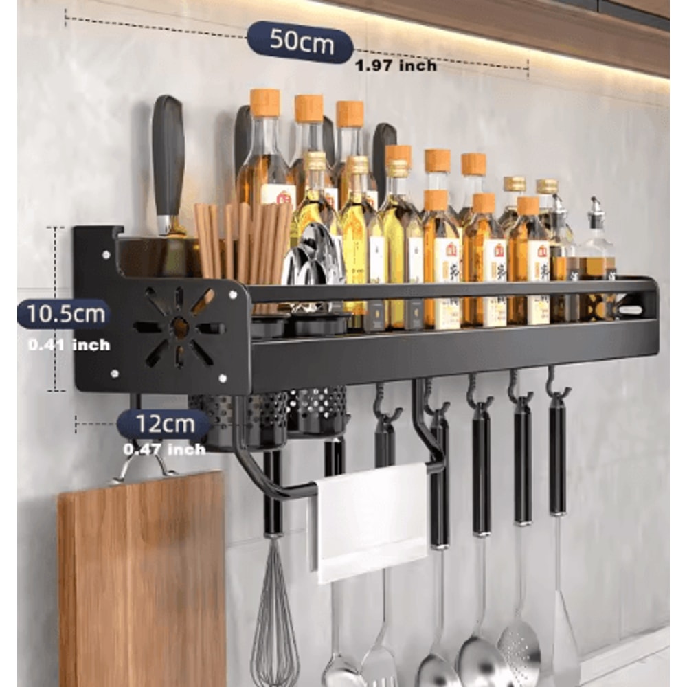 MultiFunction Wall Mounted Kitchen Organizer Shelf Spice Rack Knife Holder Utensil Storage 8
