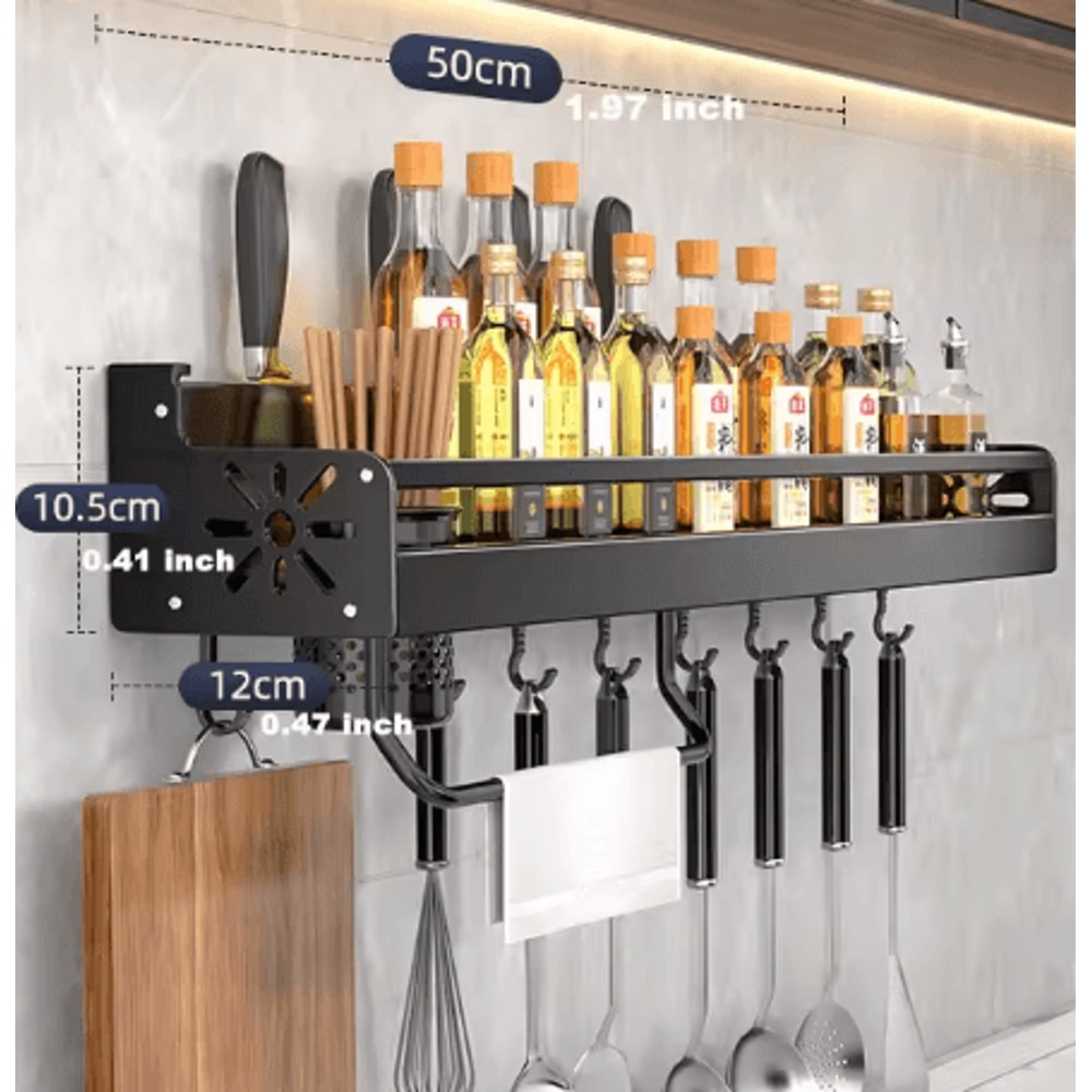 MultiFunction Wall Mounted Kitchen Organizer Shelf Spice Rack Knife Holder Utensil Storage 7