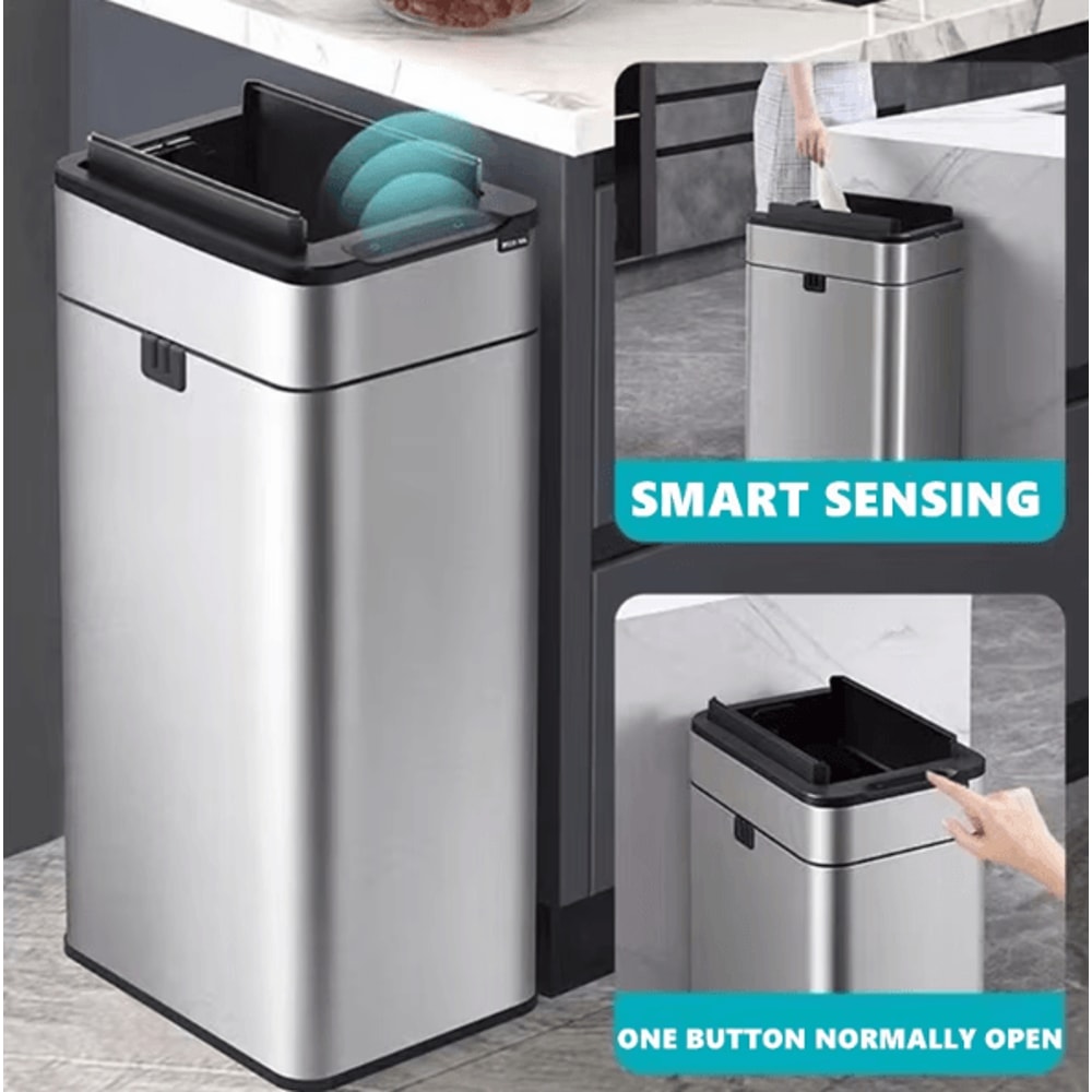 15L 20L Smart Automatic Sensor Trash Can Touchless Stainless Steel Kitchen Bathroom Bin 0