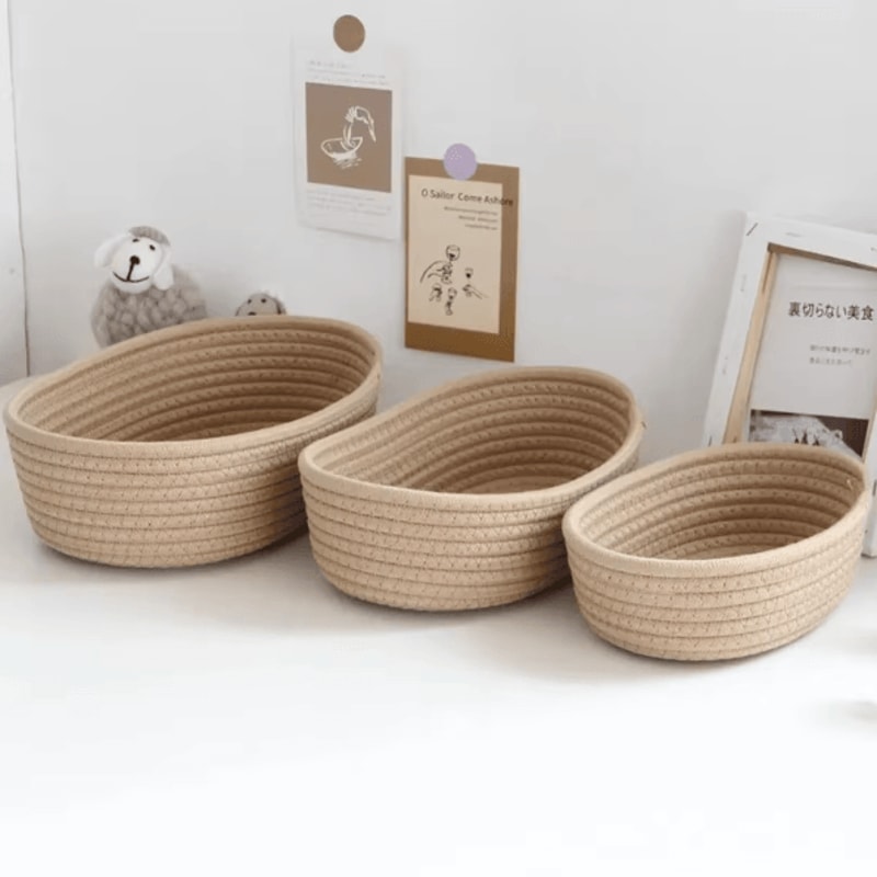 Nordic Cotton Rope Woven Storage Basket Decorative Desktop Organizer Sundries Box 2