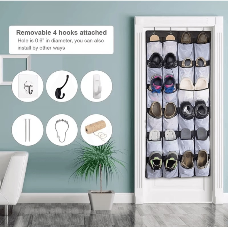 OvertheDoor 24 Pocket Shoe Organizer Large Mesh Hanging Storage Rack 2