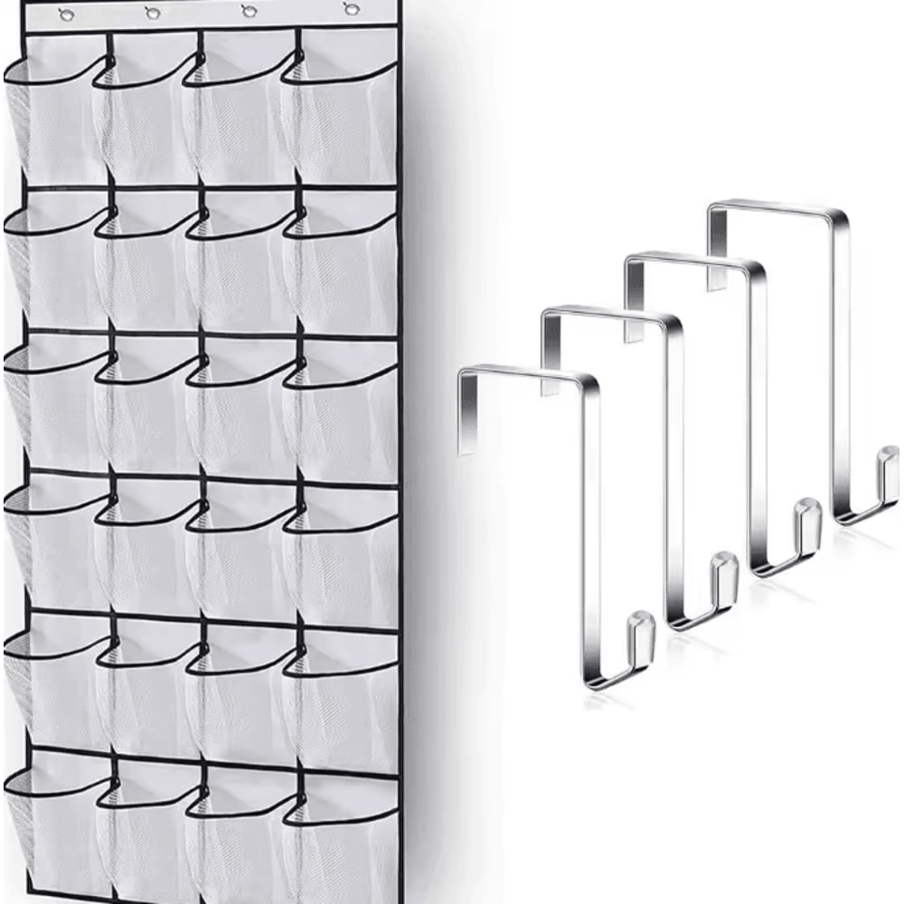 OvertheDoor 24 Pocket Shoe Organizer Large Mesh Hanging Storage Rack 4