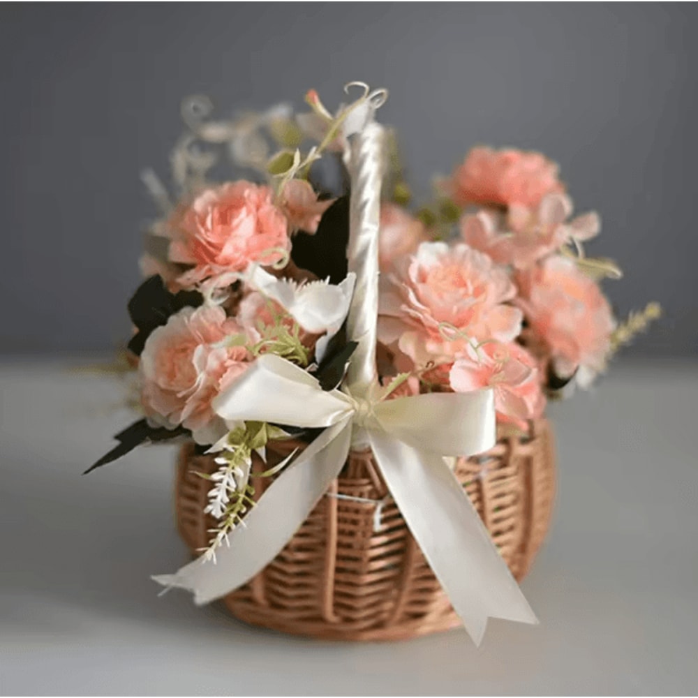 Handwoven Rattan Flower Basket Rustic Wedding Flower Girl Decorative Storage Basket 1