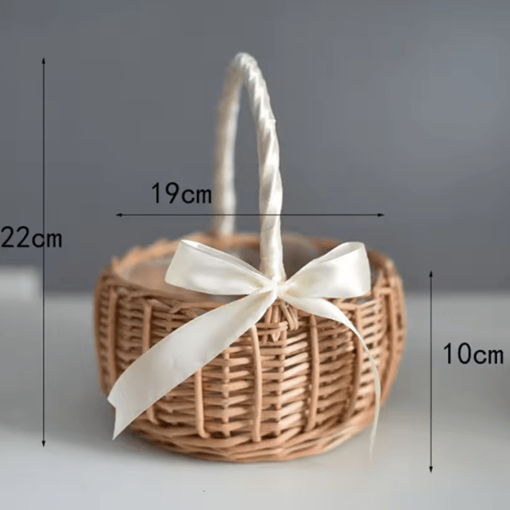 Handwoven Rattan Flower Basket Rustic Wedding Flower Girl Decorative Storage Basket 3