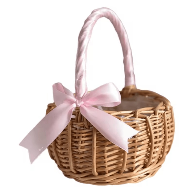 Handwoven Rattan Flower Basket Rustic Wedding Flower Girl Decorative Storage Basket 7