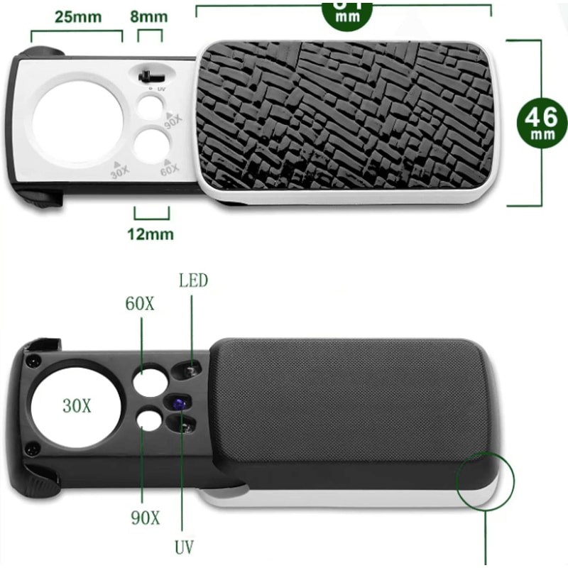 30X90X LED Jewelry Loupe Magnifier Foldable UV Light Precision Inspection Tool 5