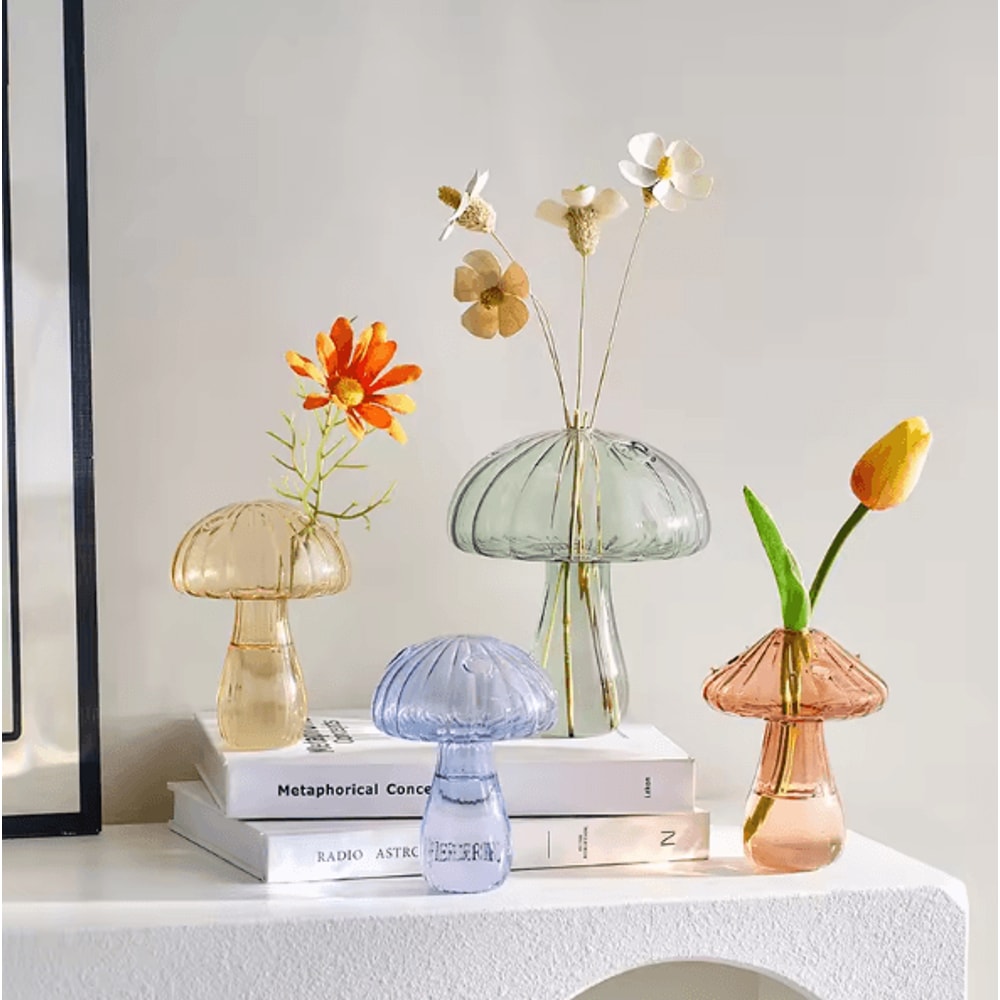 Mini Mushroom Glass Vase Nordic Hydroponic Plant Aromatherapy Decorative Vase 0
