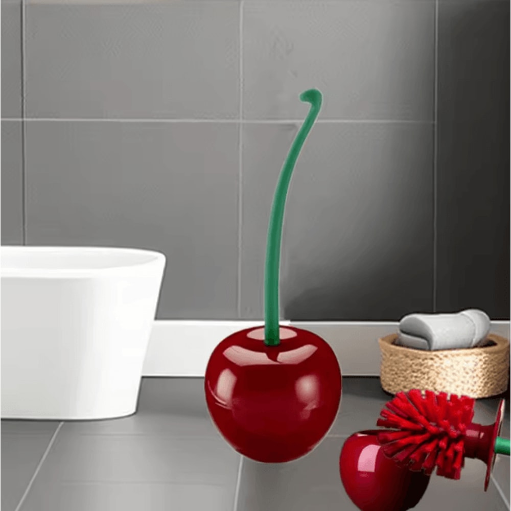 CherryShaped Toilet Brush Holder Set Cute Decorative Bathroom Cleaning Tool 0