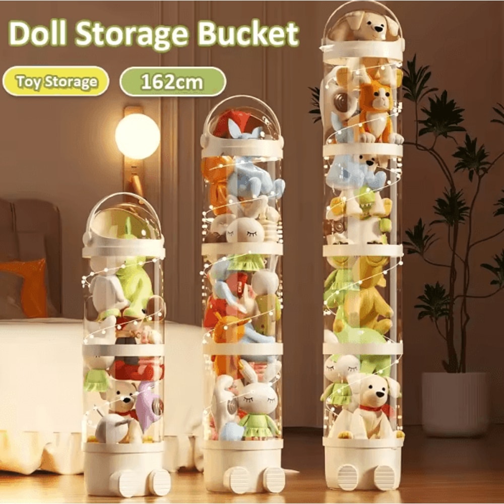Transparent Plush Toy Storage Tube SpaceSaving Doll Organizer Display Barrel 0