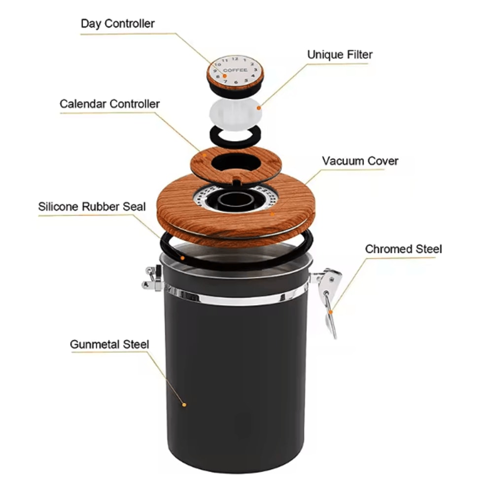 304 Stainless Steel Airtight Coffee Canister MoistureProof Kitchen Storage Container 2