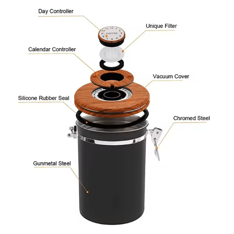 304 Stainless Steel Airtight Coffee Canister MoistureProof Kitchen Storage Container 2