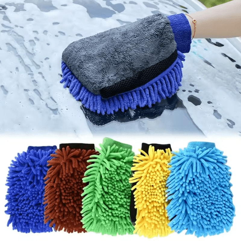 Chenille Microfiber Car Wash Mitt DoubleSided ScratchFree Cleaning Glove 0