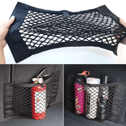 universal car trunk storage net – elastic mesh seat back organizer pocket