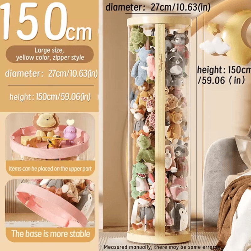 ClearView Cylinder Toy Storage Box With Lid For Plush Doll Display 9