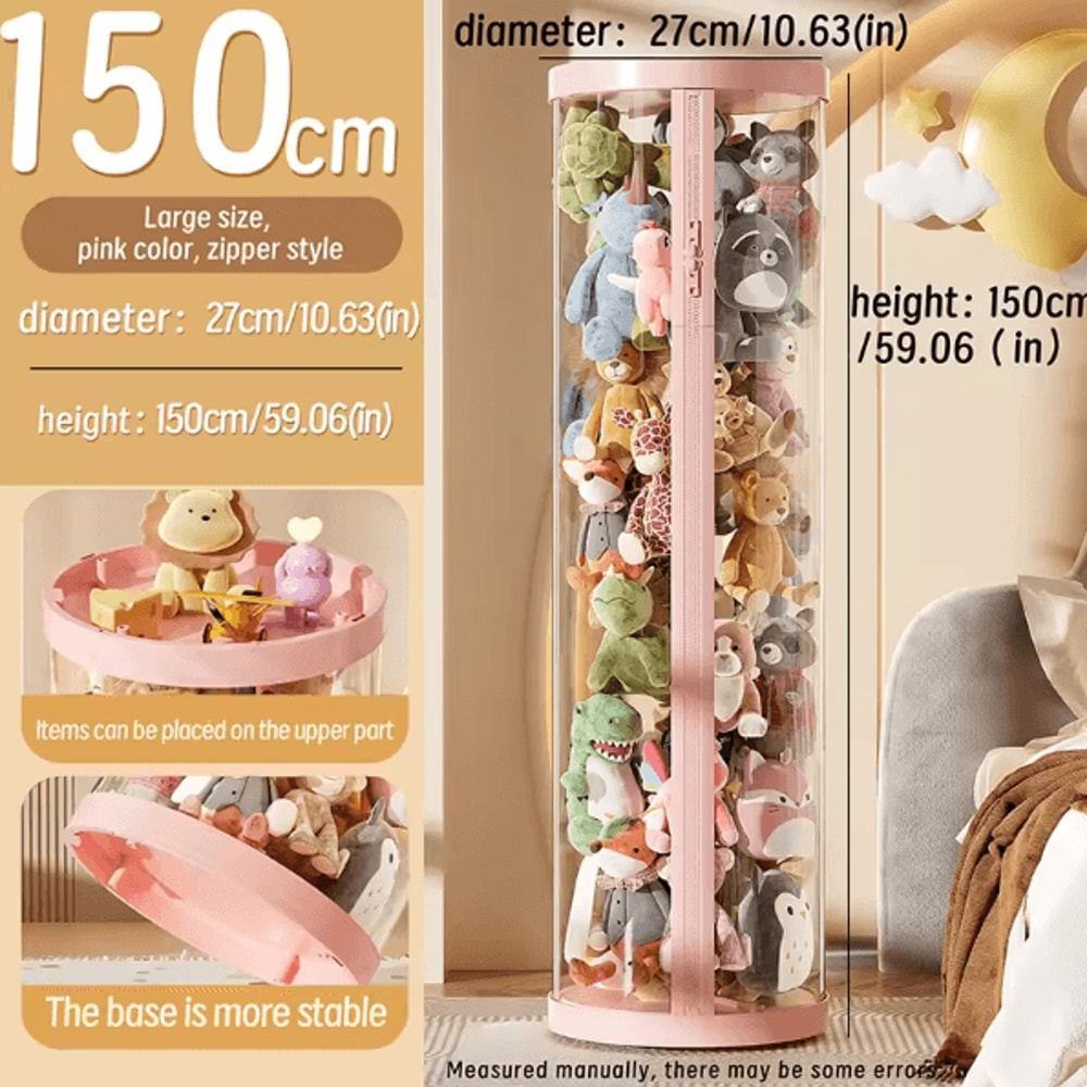 ClearView Cylinder Toy Storage Box With Lid For Plush Doll Display 10