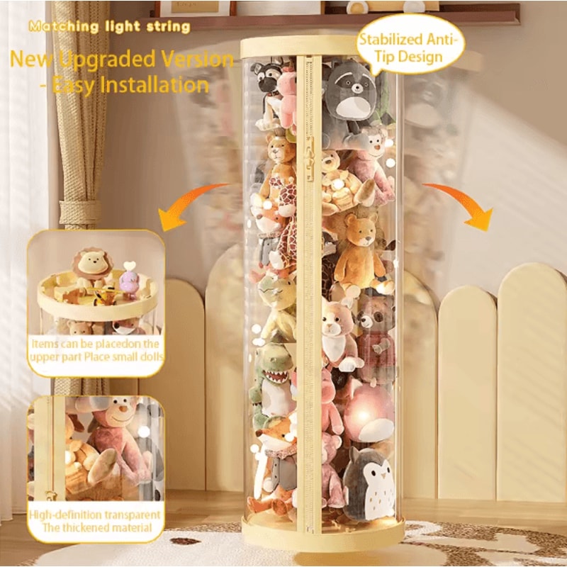 ClearView Cylinder Toy Storage Box With Lid For Plush Doll Display 1