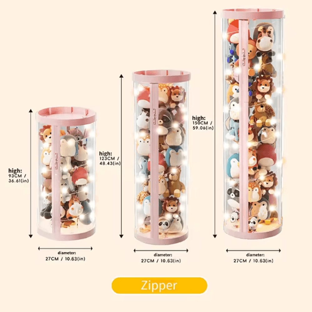 ClearView Cylinder Toy Storage Box With Lid For Plush Doll Display 4