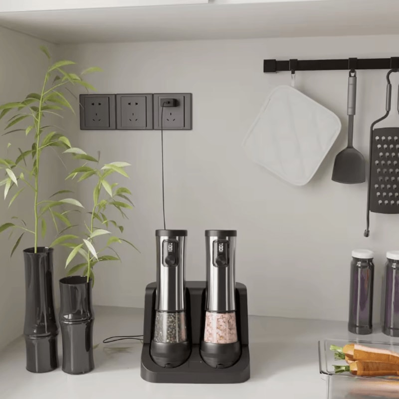 GrindPro Rechargeable Electric Salt And Pepper Grinder Set With LED Indicator 0