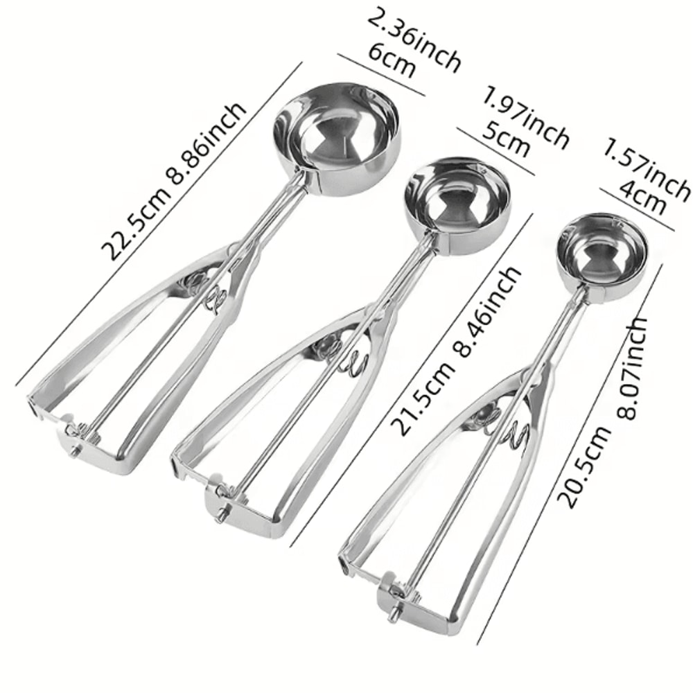 ScoopMaster 3Piece Stainless Steel Ice Cream Scoop Set With Spring Handle 3