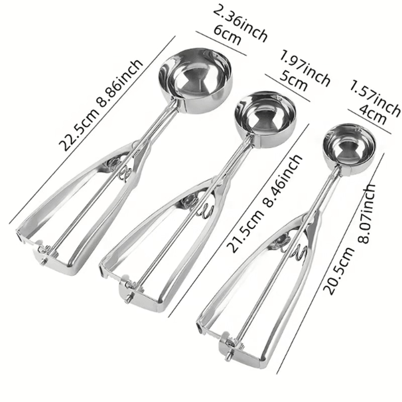 ScoopMaster 3Piece Stainless Steel Ice Cream Scoop Set With Spring Handle 3