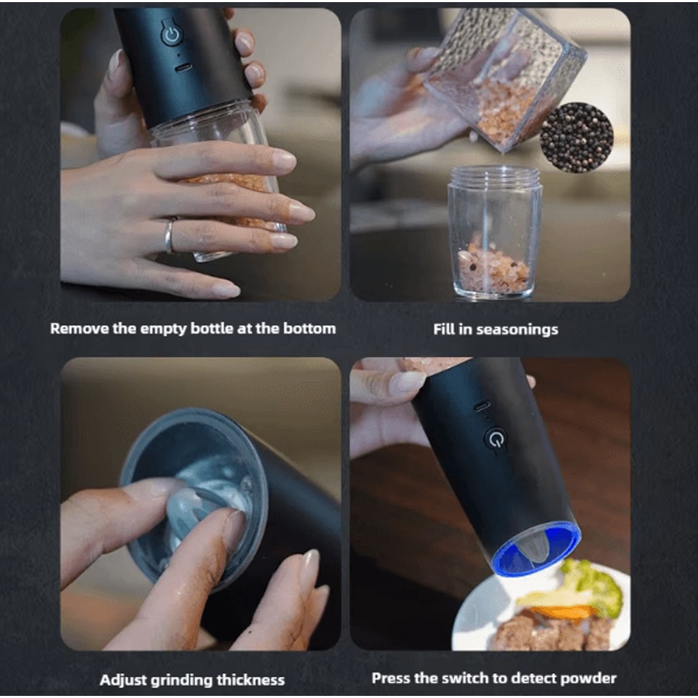 SpiceEase USB Rechargeable Electric Salt Pepper Grinder With Adjustable Coarseness 4