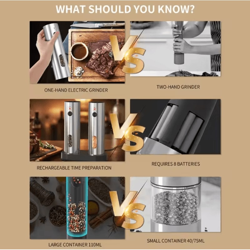 GrindElite 110ml USBC Electric Salt Pepper Grinder Set With LED Indicator 3
