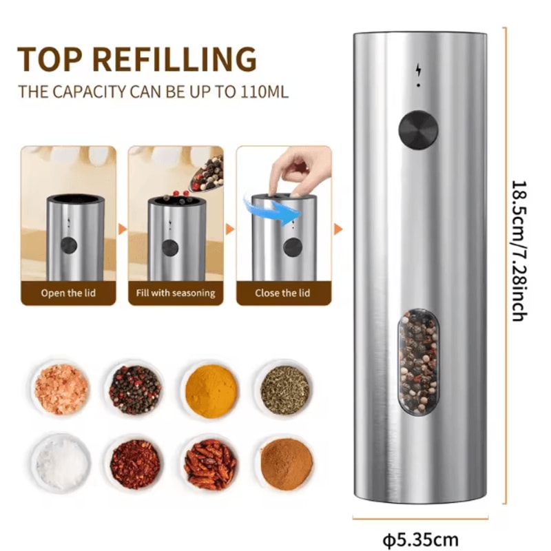 GrindElite 110ml USBC Electric Salt Pepper Grinder Set With LED Indicator 4