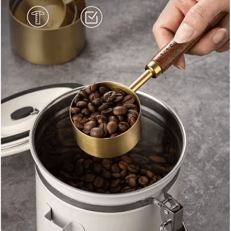 BaristaCraft 8Piece Stainless Steel Measuring Cups Spoons With Wooden Handles 3