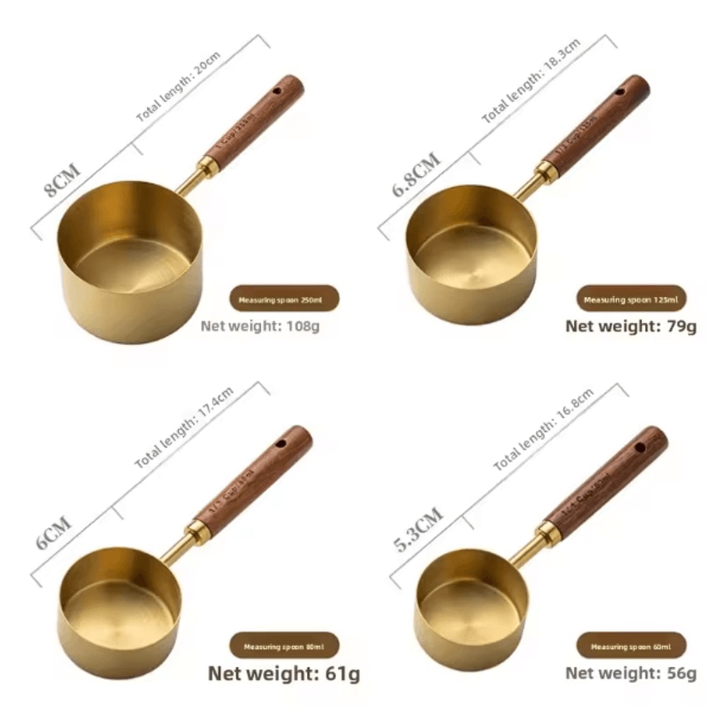 BaristaCraft 8Piece Stainless Steel Measuring Cups Spoons With Wooden Handles 4