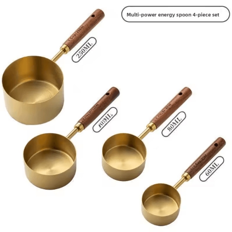 BaristaCraft 8Piece Stainless Steel Measuring Cups Spoons With Wooden Handles 6