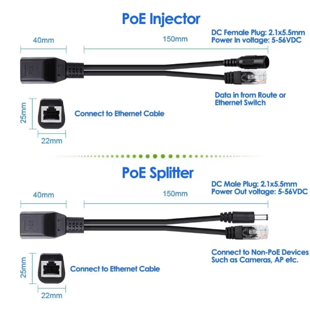 NetLink Passive PoE Injector Splitter Cable Kit For IP Cameras Networking 1