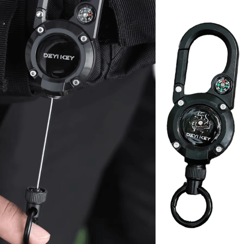 SecureClip Retractable Steel Wire Keychain With Carabiner Reel 2