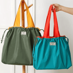 ecocarry foldable reusable grocery shoulder bag with drawstring closure