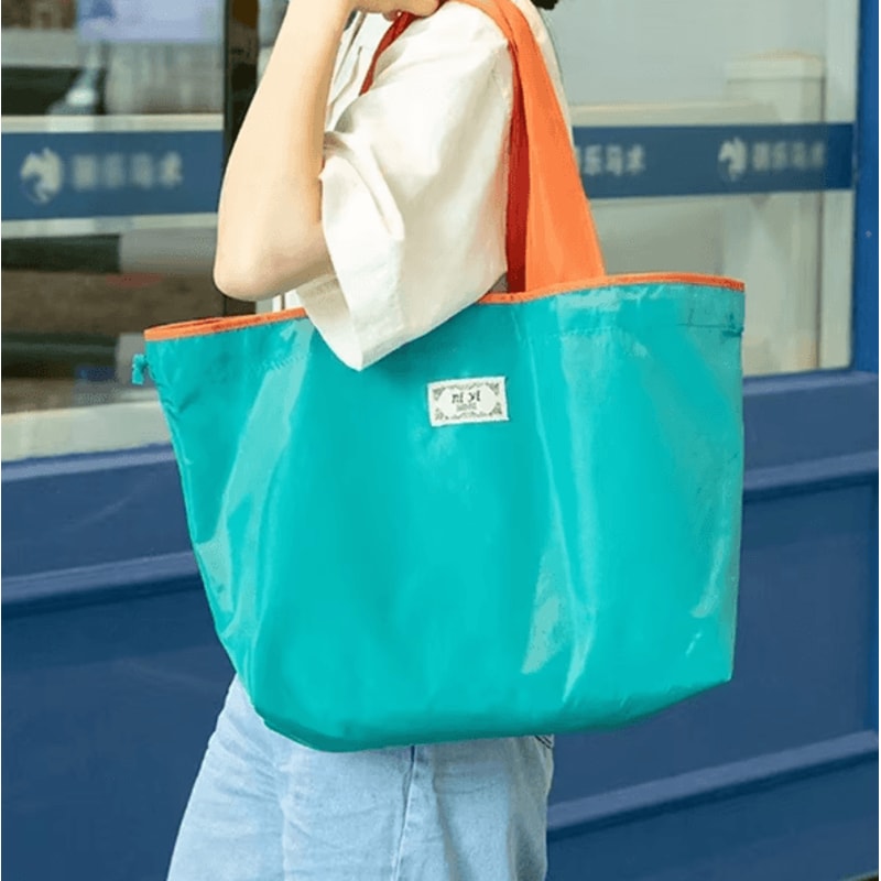 EcoCarry Foldable Reusable Grocery Shoulder Bag With Drawstring Closure 3