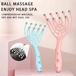 zenclaw handheld scalp head massager 5-finger steel ball relaxation tool for stress relief & hair care