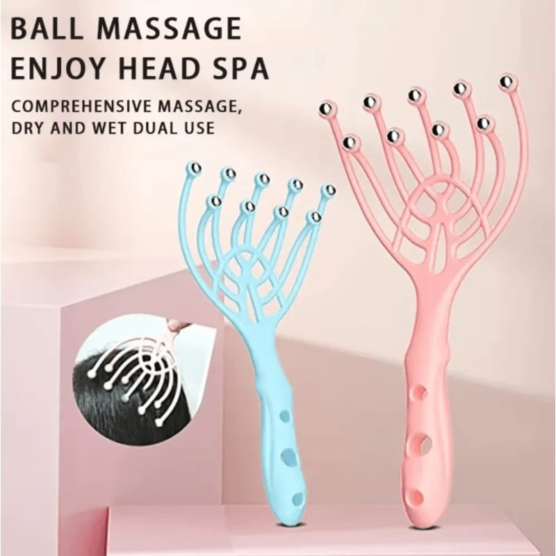 ZenClaw Handheld Scalp Head Massager 5Finger Steel Ball Relaxation Tool For Stress Relief Hair Car 0