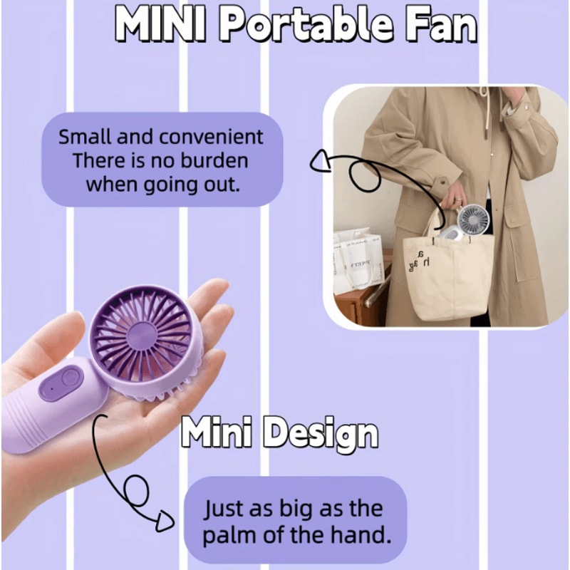 CoolBreeze USB Rechargeable Mini Handheld Fan 3 Speed Portable Cooling Fan For Travel Office Outdoo 2