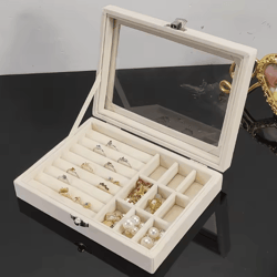 clearview transparent jewelry organizer box with flip lid multi-compartment earring ring necklace storage dustproof