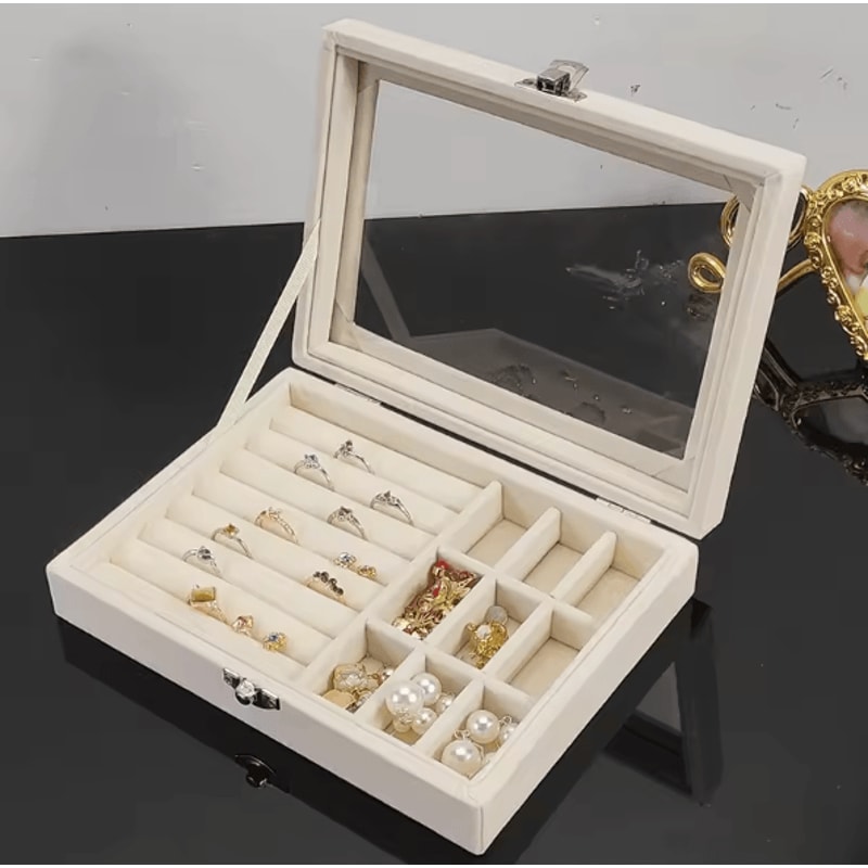 ClearView Transparent Jewelry Organizer Box With Flip Lid MultiCompartment Earring Ring Necklace St 0