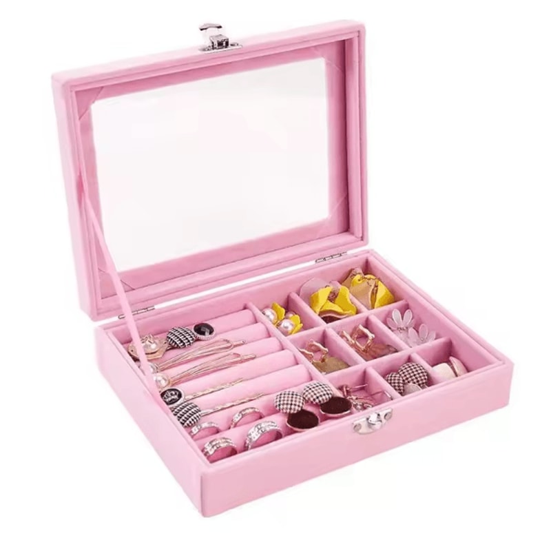 ClearView Transparent Jewelry Organizer Box With Flip Lid MultiCompartment Earring Ring Necklace St 9