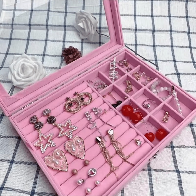 ClearView Transparent Jewelry Organizer Box With Flip Lid MultiCompartment Earring Ring Necklace St 3