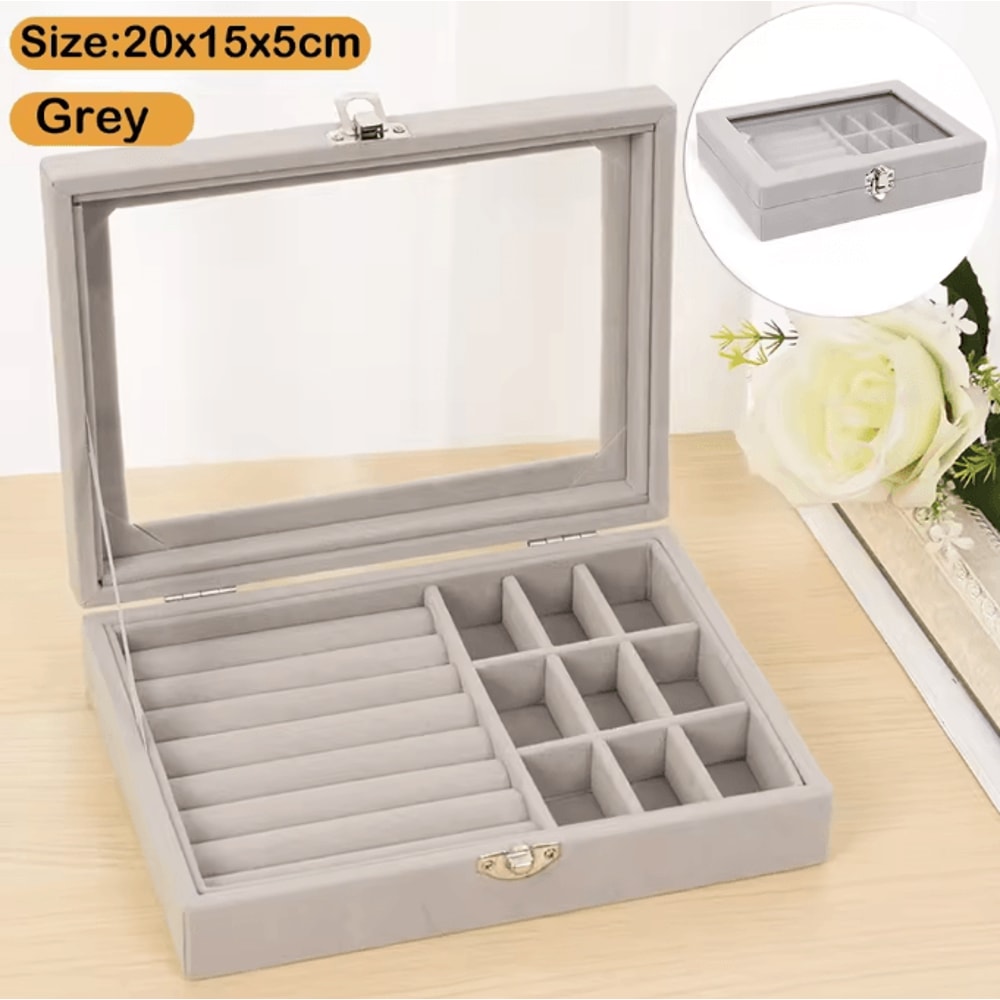 ClearView Transparent Jewelry Organizer Box With Flip Lid MultiCompartment Earring Ring Necklace St 5