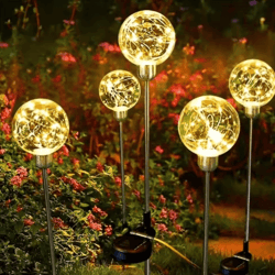 glowwish led solar garden light ball warm waterproof outdoor decorative lamp for lawn patio balcony party festival light