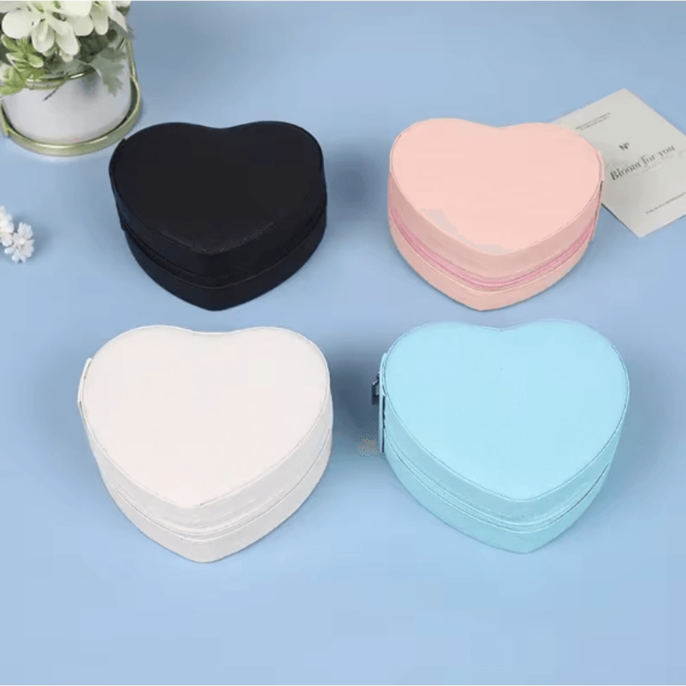 LuxeHeart Heart Shaped Jewelry Box Travel Organizer Leather Zipper Case For Rings Earrings Necklace 2