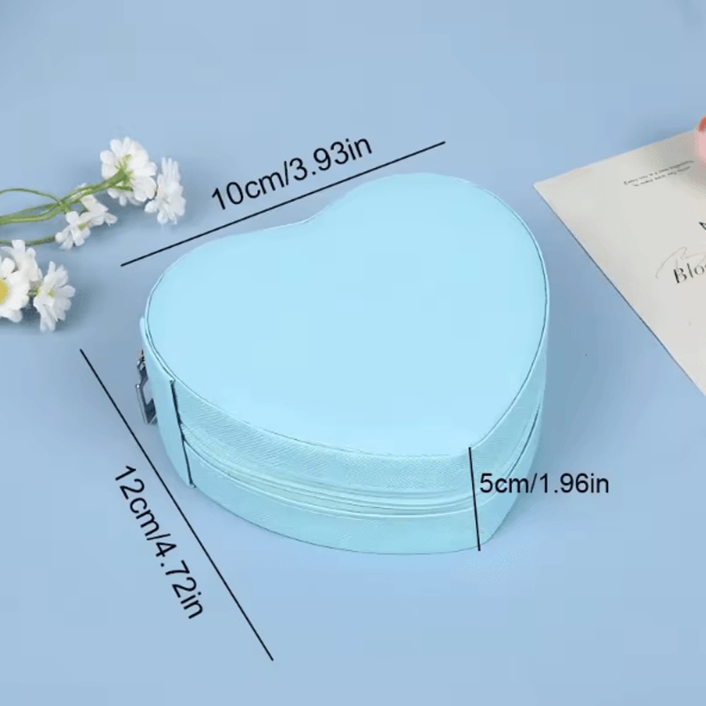 LuxeHeart Heart Shaped Jewelry Box Travel Organizer Leather Zipper Case For Rings Earrings Necklace 3