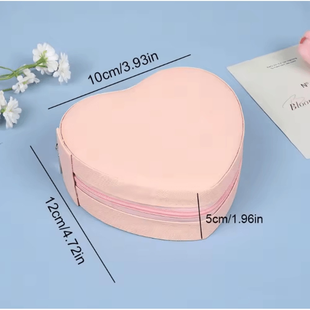 LuxeHeart Heart Shaped Jewelry Box Travel Organizer Leather Zipper Case For Rings Earrings Necklace 6