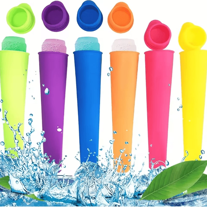 FrostJoy Silicone Popsicle Molds 6 Piece Reusable Ice Pop Maker BPA Free Easy Release DIY Ice Cream 0