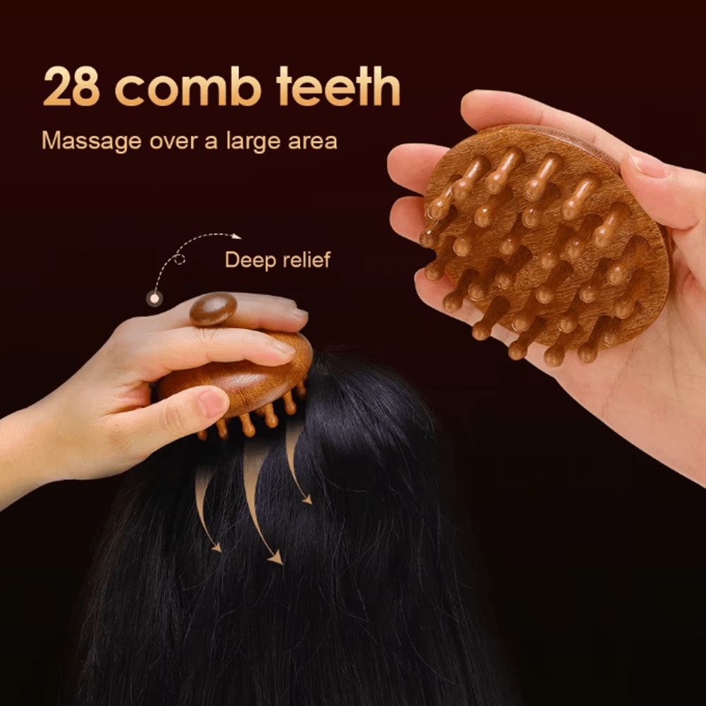 ZenFlow Sandalwood Massage Comb Gua Sha Tool For Scalp Face Neck Body Relaxation Therapy 0