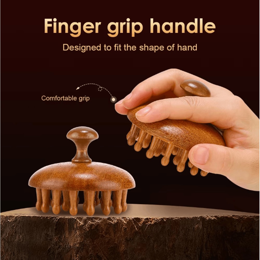 ZenFlow Sandalwood Massage Comb Gua Sha Tool For Scalp Face Neck Body Relaxation Therapy 1